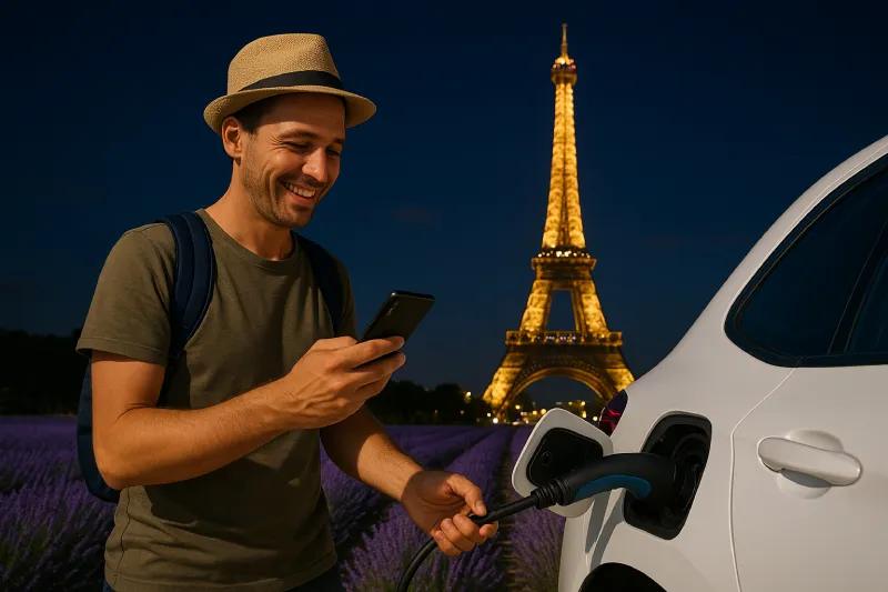 tourist charge electric car satisfying in france